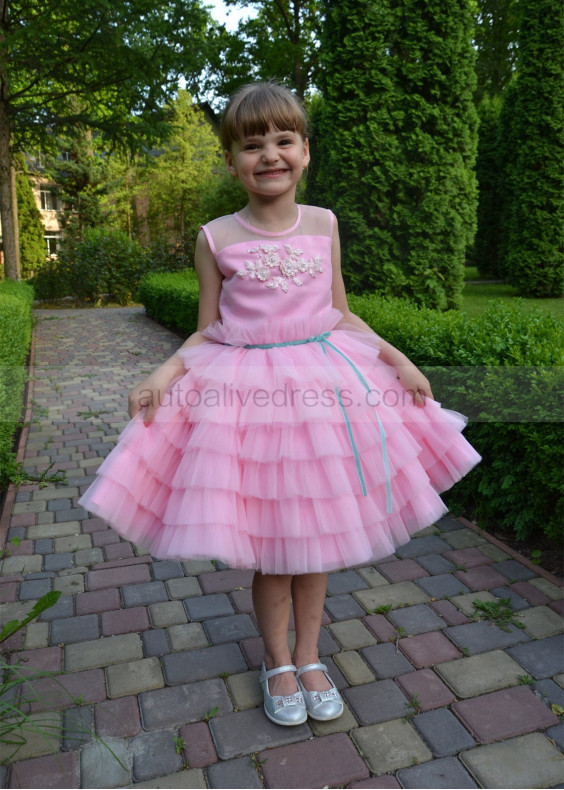 Pink Multi-layered Tulle Flower Girl Dress